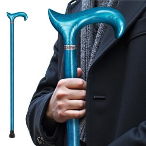ispuoocti Natural Solid Wood Derby Cane, Comfortable to Hold, Elegant and Stylish, Support up to 500lbs Suitable for Personal Use or Gifts(Peacock Blue)