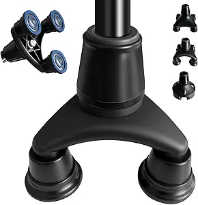 ispuoocti  Quad Cane Base Self Standing Design with Heavy Duty,360° Pivoting for All Terrains Stable and Non-Slip for 3/4 inch Canes (3 Prong Base)