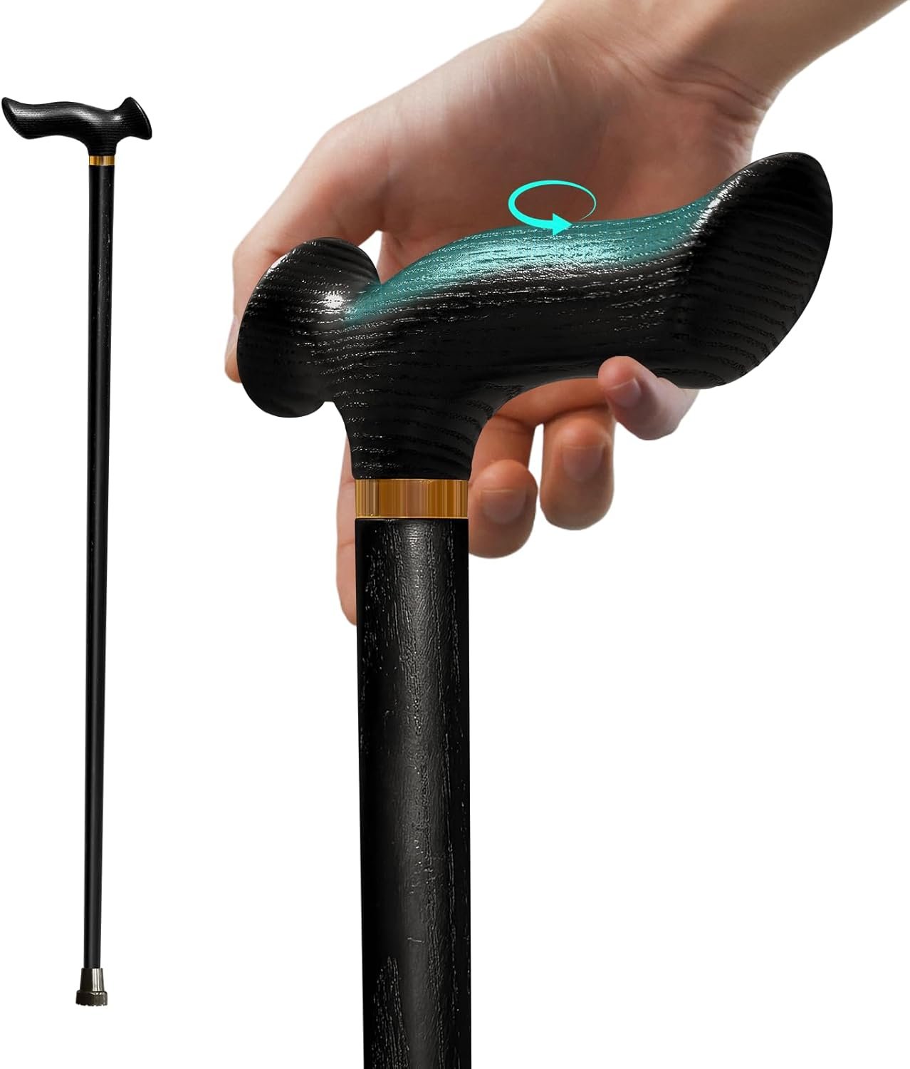 ispuoocti Ergonomic Wooden Cane with All Day Comfort Grip Handcrafted Ultra Light Canes Support up to 500 lbs (Ashwood)