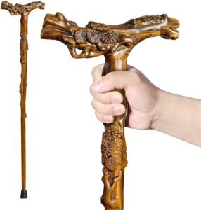ispuoocti Hand-Carved Solid Wood Cane  , Massage Handle for Comfortable Grip Support up to 500lbs ,Unique Handcrafted Gift - Customizable Size
