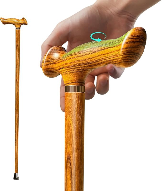 ispuoocti Ergonomic Wooden Cane with All Day Comfort Grip Handcrafted Ultra Light Canes Support up to 500 lbs (zebrawood)