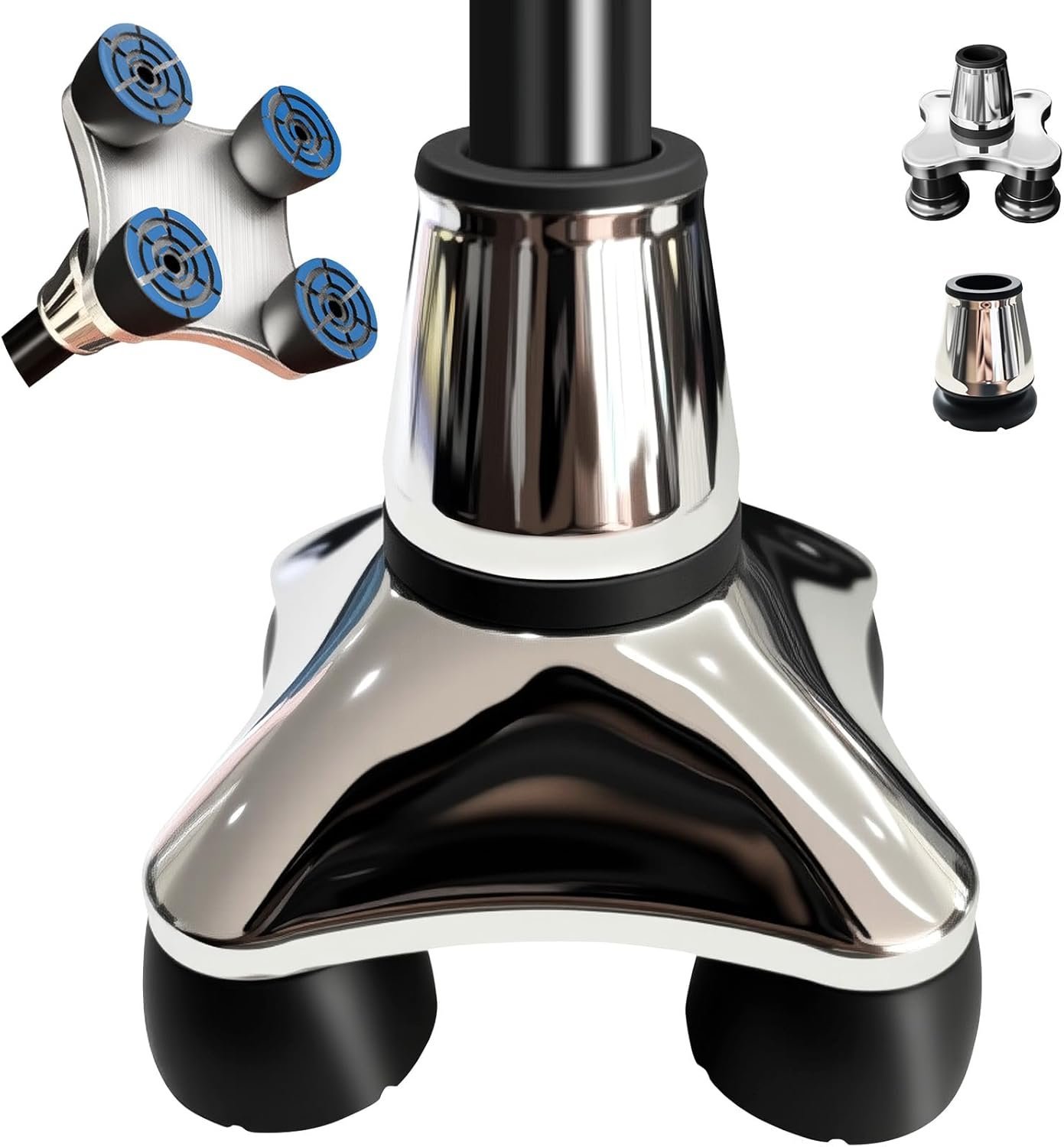 ispuoocti 3/4 inch All Terrain Self Standing Quad Base with 360° Pivoting Ankle-Mimicking Design,Non-Slip and Stable for Walking Cane & Mobility Aid (Quad Cane Base-B)