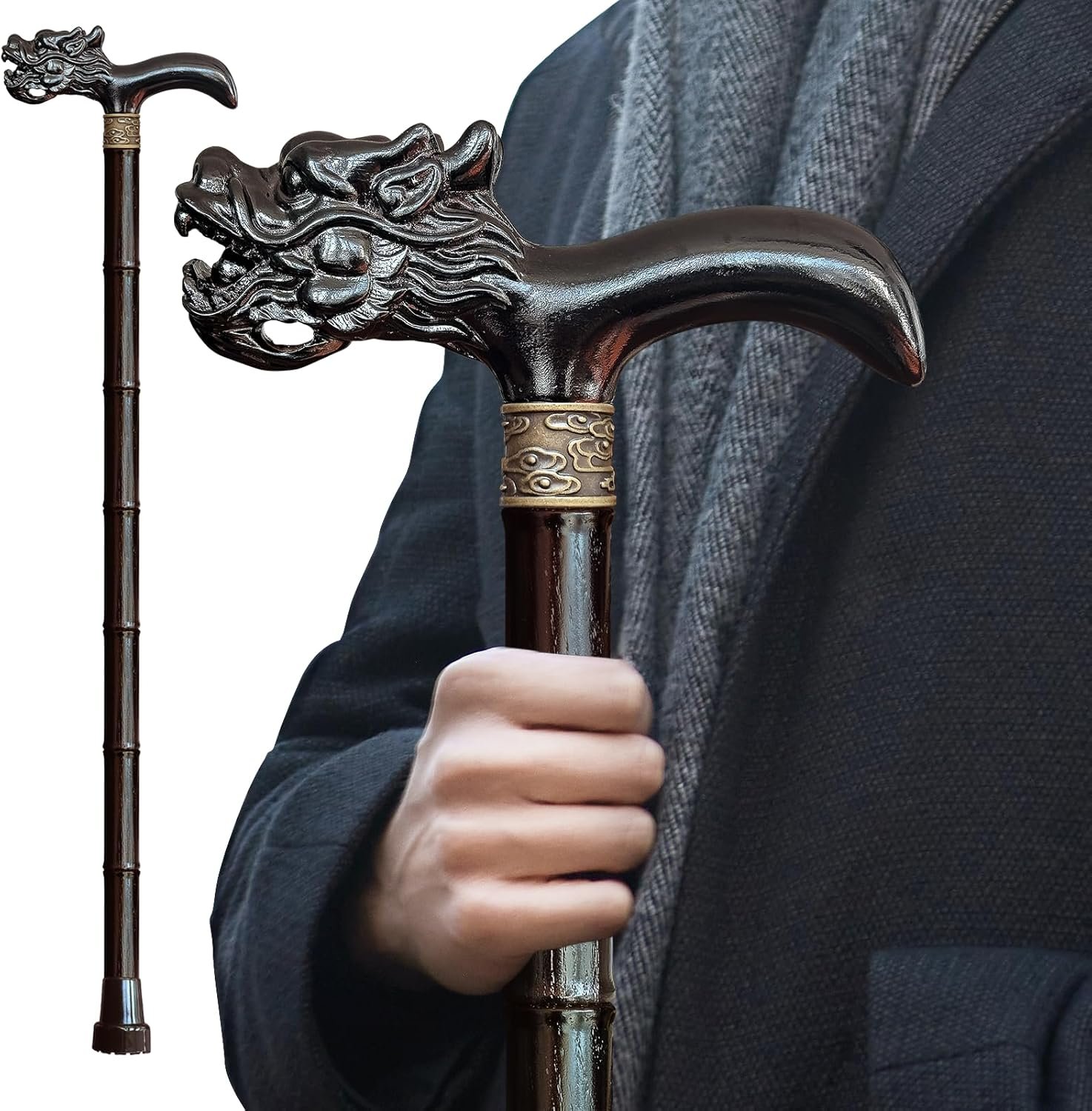 ispuoocti Hand Carved High-end Dragon Cane, Lightweight Design Support Up to 500lbs, Suitable for Discerning Personal and Gift Use（Ashwood）