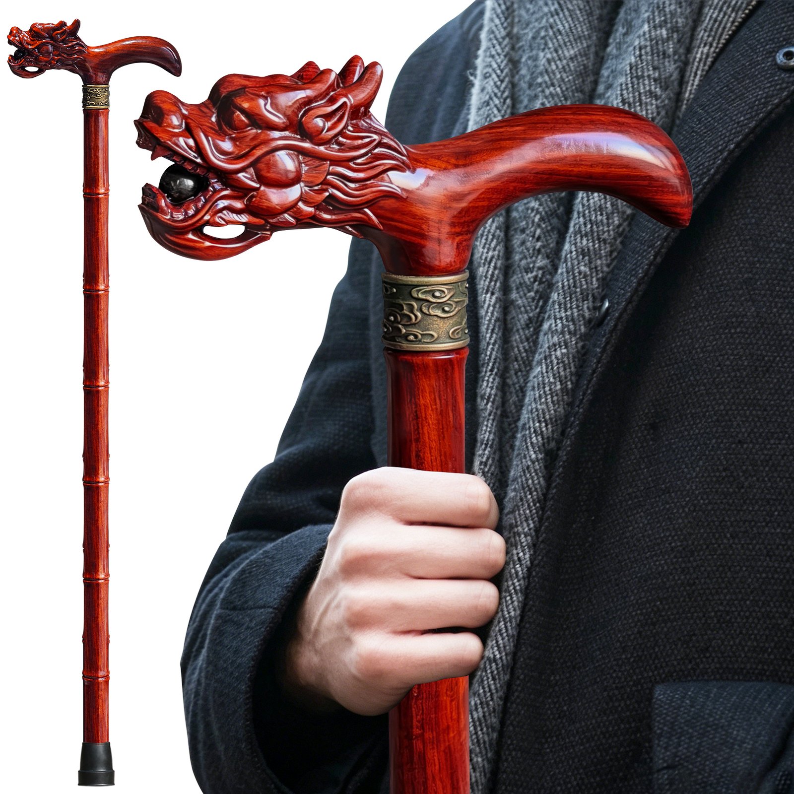 ispuoocti Hand Carved High-end Dragon Cane, Lightweight Design Support Up to 500lbs, Suitable for Discerning Personal and Gift Use（sandalwood）