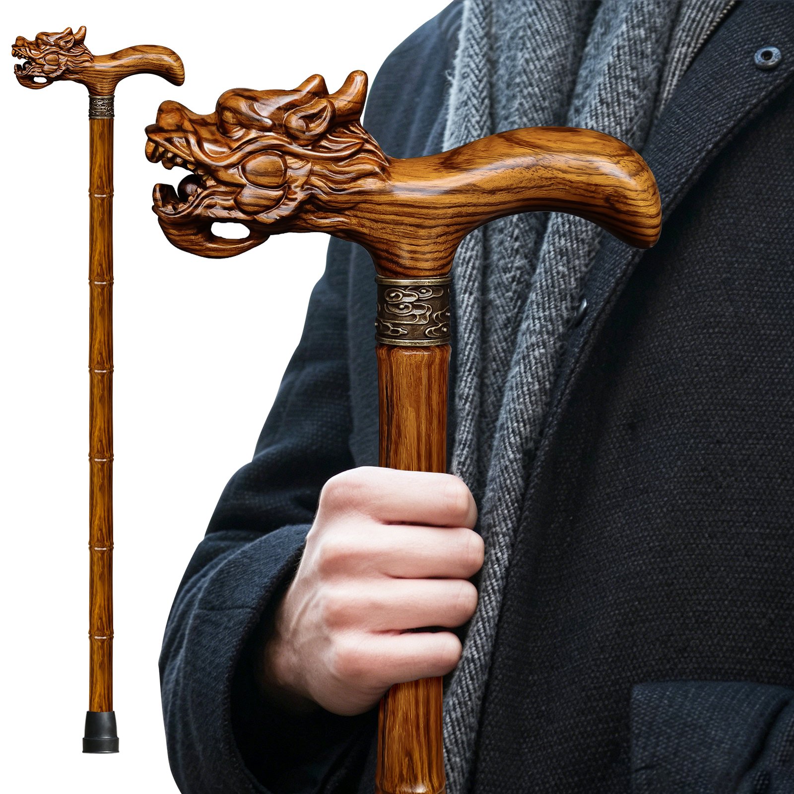 ispuoocti Hand Carved High-end Dragon Cane, Lightweight Design Support Up to 500lbs, Suitable for Discerning Personal and Gift Use（Zebrawood ）