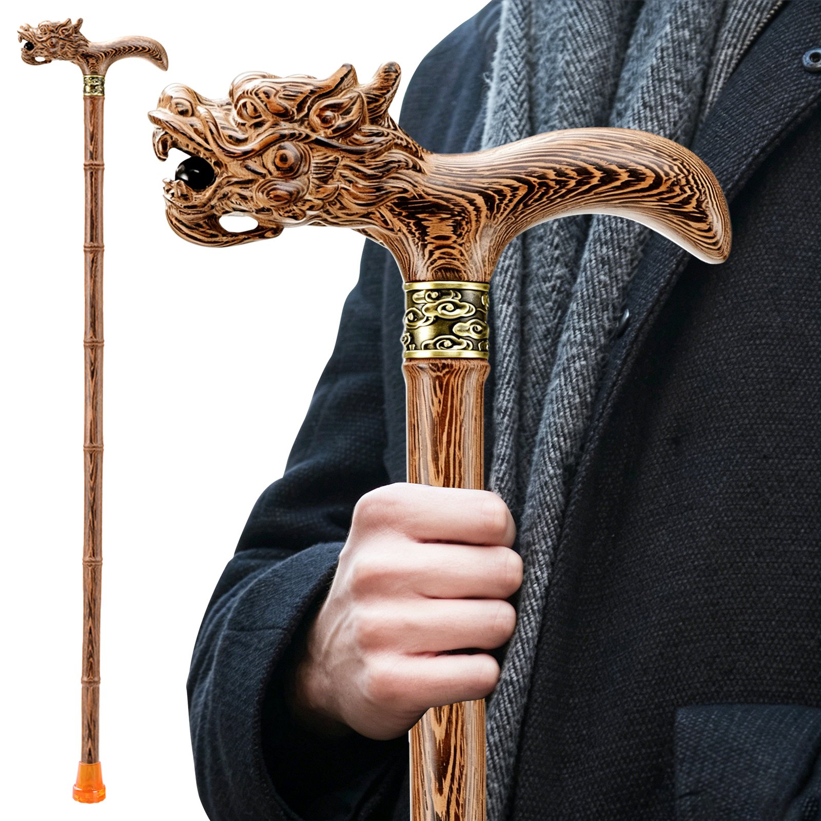 ispuoocti Hand Carved High-end Dragon Cane, Lightweight Design Support Up to 500lbs, Suitable for Discerning Personal and Gift Use（Wengewood）