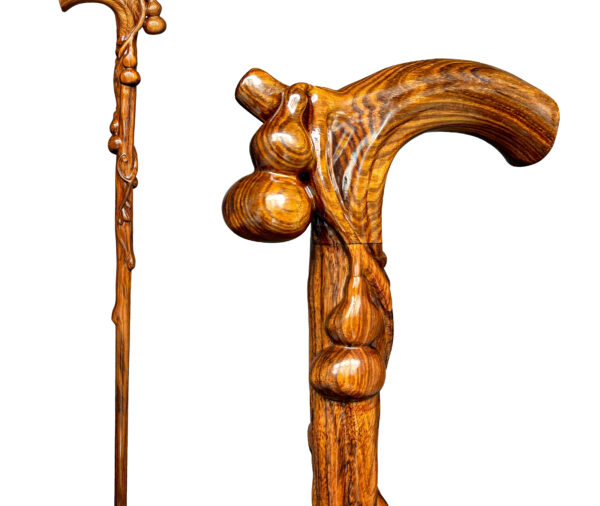 ispuoocti 3D Hand-Carved Wooden Walking Cane for Men Women 500 lb Capacity ,Natural Solid Wood One-piece Carving Wood Wax Oil Coating Ergonomic Canes for Seniors, Walking Aid &Sculpture Art Collectible (Gourd)